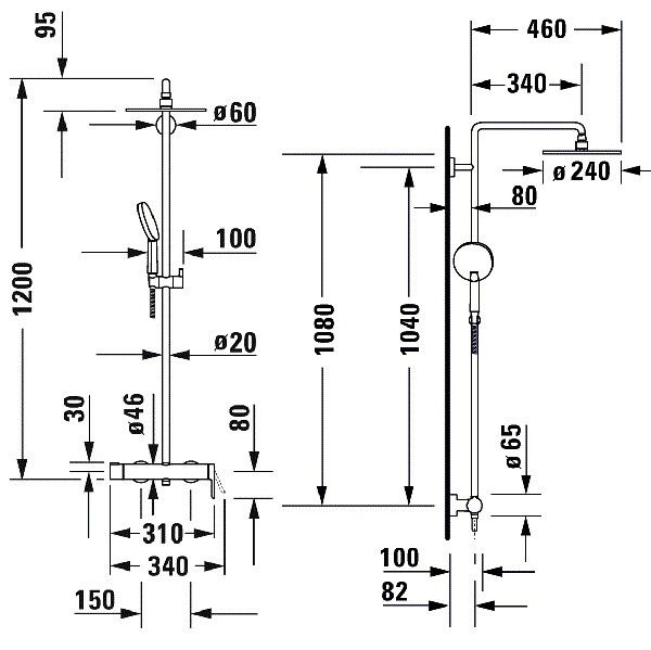 Душевая стойка Duravit C.1 со смесителем и изливом хром C14280007010