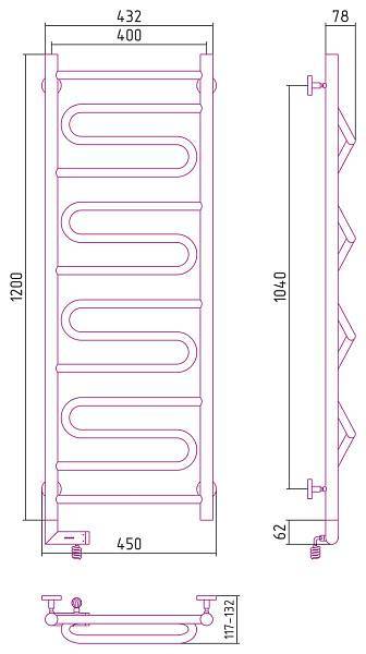 Полотенцесушитель электрический Сунержа Элегия 2.0 400x1200 мм левый без покрытия 00-5218-1240