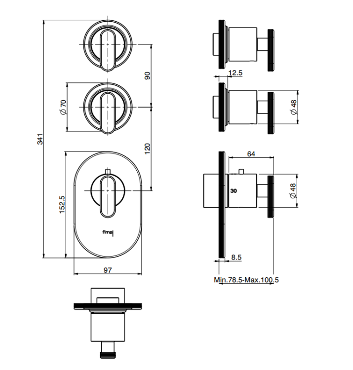 Смеситель для душа Fima Carlo Frattini Park Lane встраиваемый на 2 потребителя Brushed Black Chrome F1353X2CS