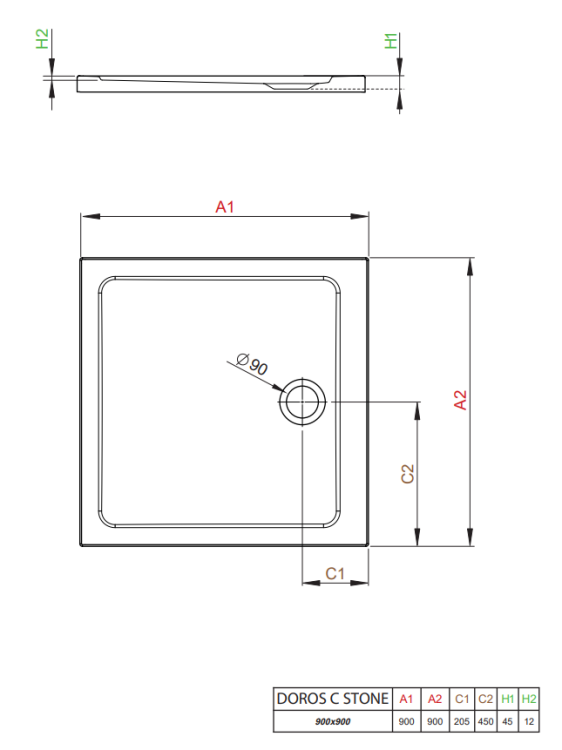 Душевой поддон Radaway Doros C 800x800x45 мм с сифоном и ножками Stone White SDRC8080-01-04S