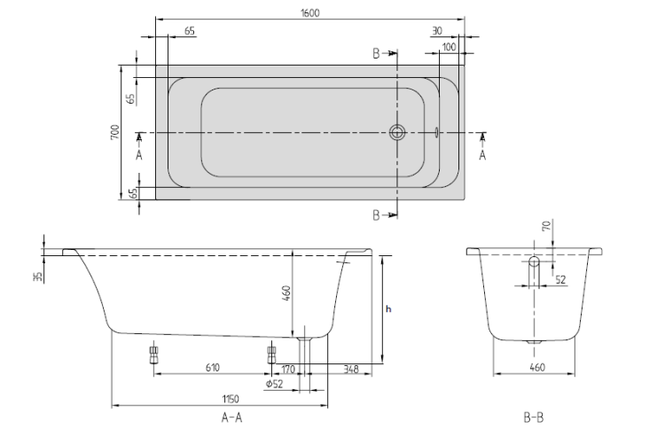 Ванна Villeroy & Boch Architectura 1600x700 мм UBA167ARA2V01