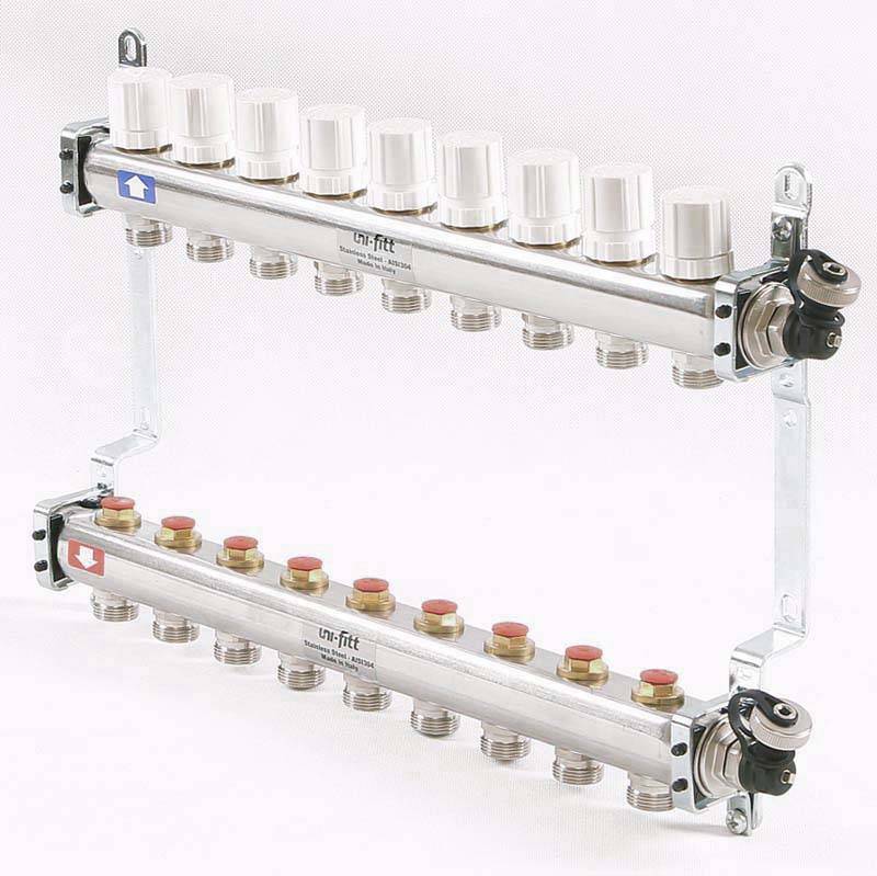 Коллекторная группа из нержавеющей стали Uni-Fitt 315S с регулировочными и термостатическими вентилями 1 x 3/4 EK 9 выходов 451I4309