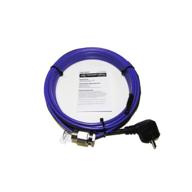 Кабель нагревательный саморегулирующийся в трубу Обогрев Люкс с сальником 15 м 6612