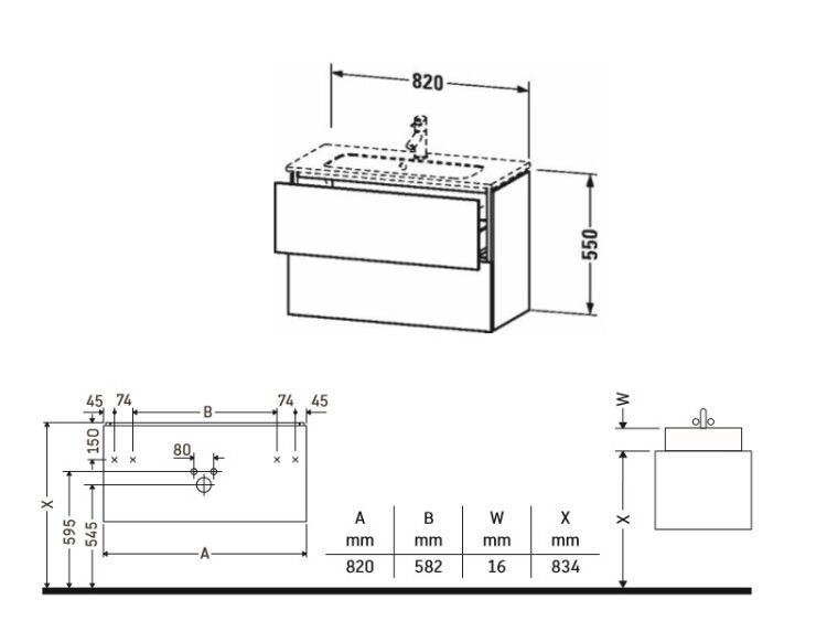 Тумба под раковину Duravit L-Cube 820x391x550 мм подвесная графит матовый LC625704949