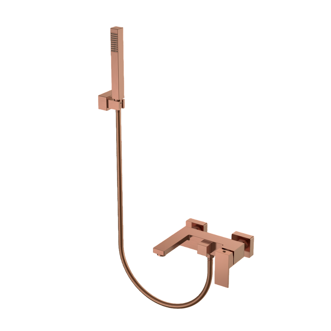Смеситель для ванны Boheme Qubic с ручным душем и изливом 18.5 см медь брашированная 473-CB
