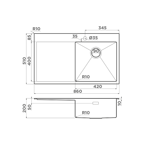 Кухонная мойка Omoikiri Akisame 86-R-IN 86x51 см нержавеющая сталь 4993763