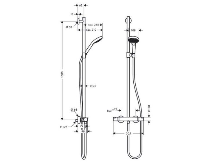 Душевая система Hansgrohe Croma Select S Multi Semipipe с термостатом белый/хром 27247400