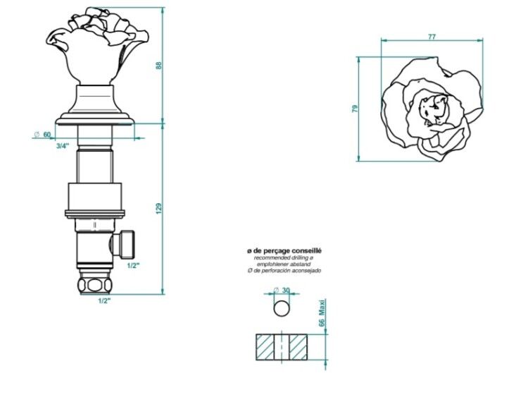Вентиль THG Rose 1/2 на борт, золото U5JF0135
