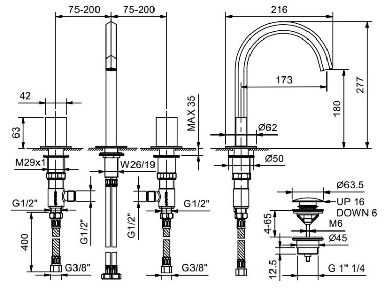 Смеситель для раковины Fantini Venezia цвет Materic Copper PVD 29P9N404S