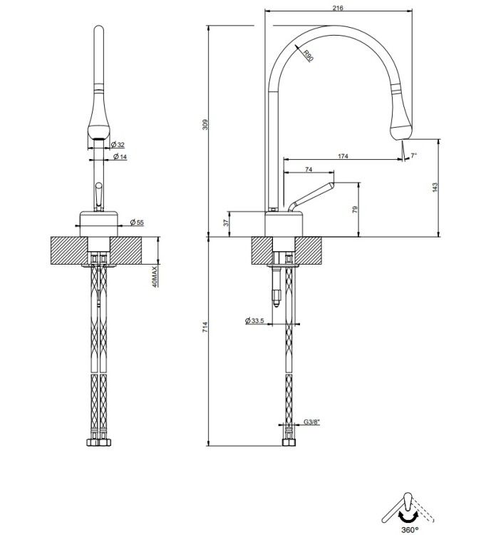 Смеситель для раковины Gessi Goccia джойстик на раковину/столешницу цвет Antique Brass 33601713