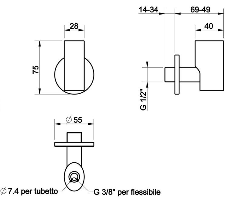 Вентиль угловой Gessi Technical Accessories 1/2 запорный хром 28733031