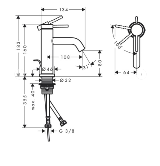 Смеситель для раковины Hansgrohe Tecturis S шлифованная бронза 73302140