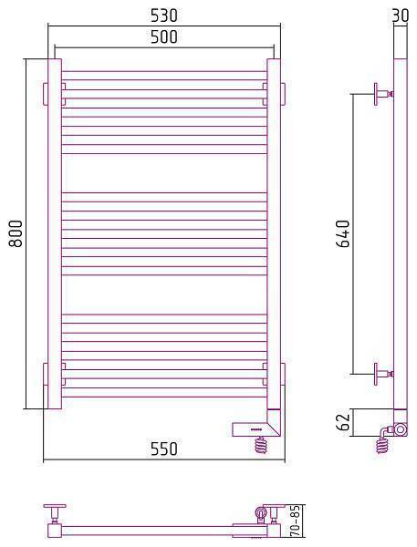 Полотенцесушитель электрический Сунержа Модус 2.0 500x800 мм правый без покрытия 00-5601-8050