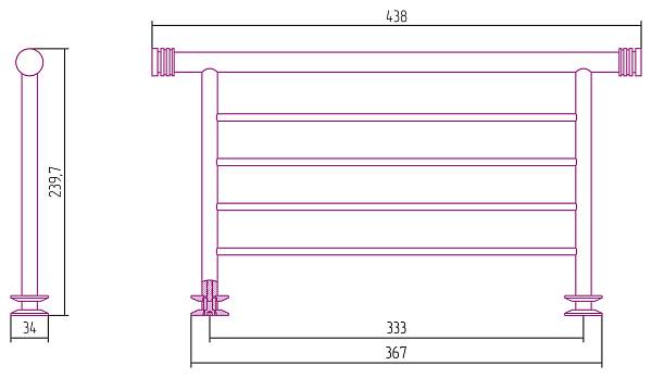 Полка для полотенцесушителя Сунержа прямая 4 перекладины 43.8x24 см матовое золото 032-2012-4370