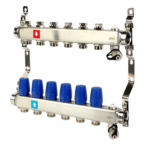 Коллекторная группа Hogart Premium 1 x 3/4 EK 6 выходов без расходомеров, с дренажным краном и воздухоотводчиком HOGMS60606