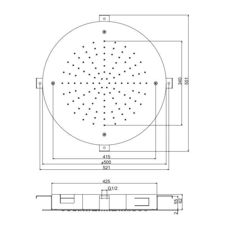 Верхний душ Fima Carlo Frattini F2426 круглый 500 мм потолочный встраиваемый Brushed Nickel F2426SN