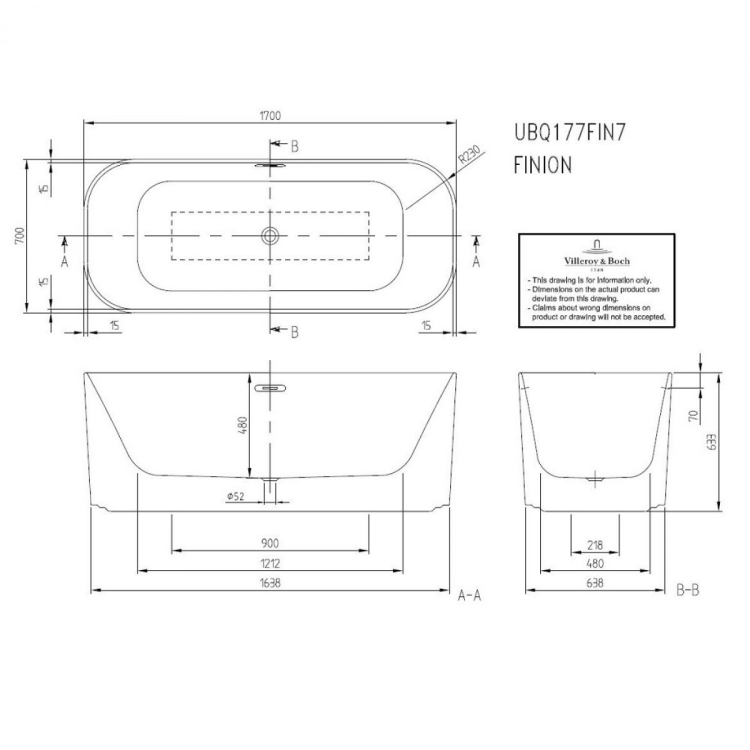 Ванна отдельностоящая Villeroy & Boch Finion 1700x700 мм Stone White UBQ177FIN7A100V4RW