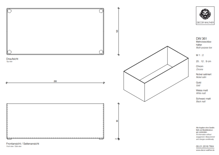 Емкость универсальная Decor Walther 250x120x90 мм цвет черный матовый 0828860