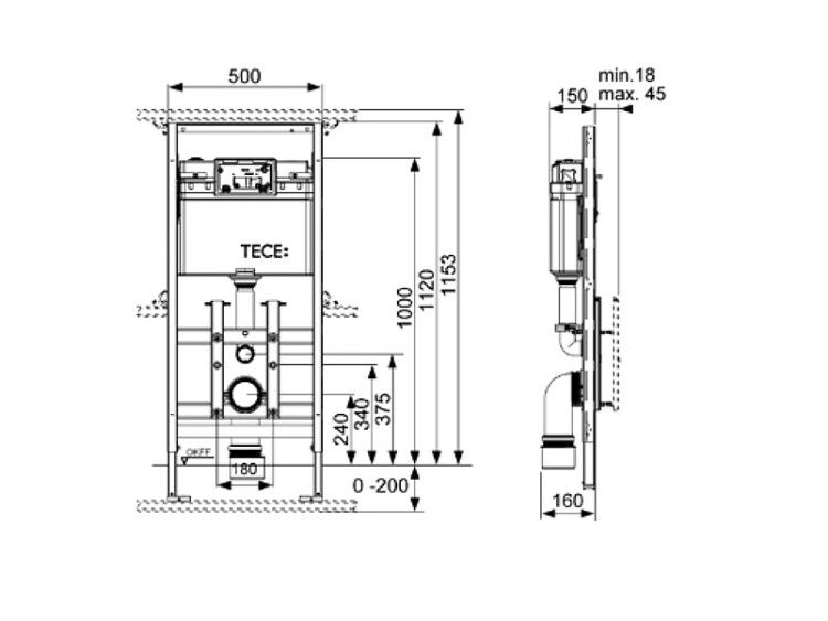 Инсталляция для подвесного унитаза TECE TECElux 500x180x1120 мм 9600100