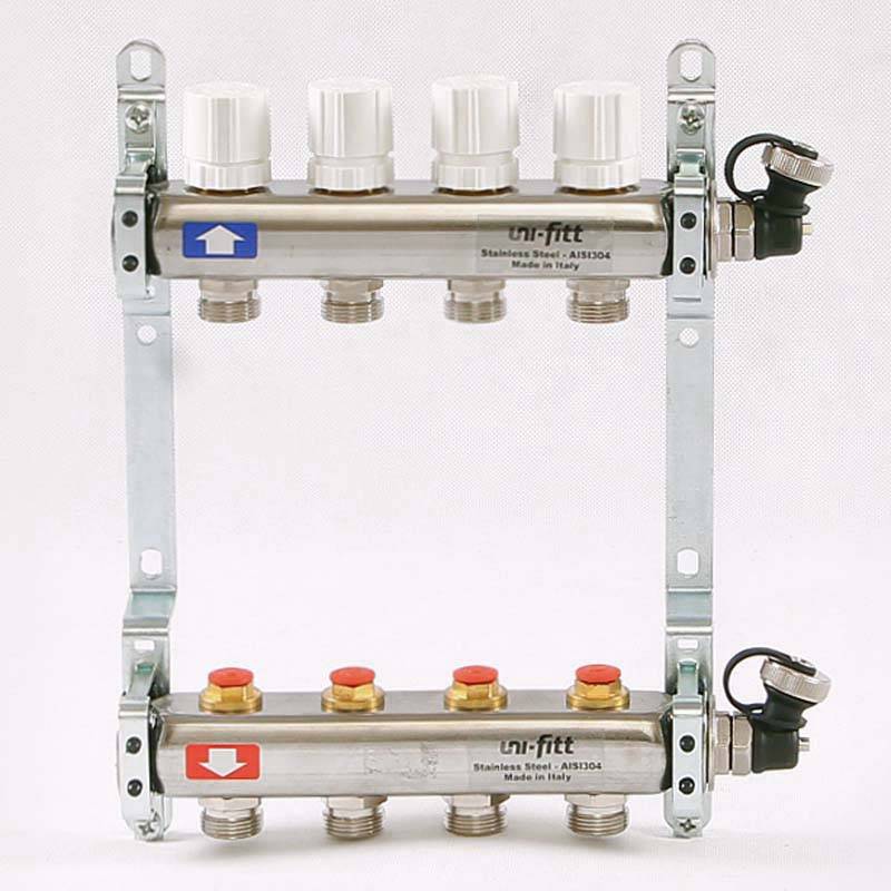 Коллекторная группа из нержавеющей стали Uni-Fitt 315S с регулировочными и термостатическими вентилями 1 x 3/4 EK 4 выхода 451I4304