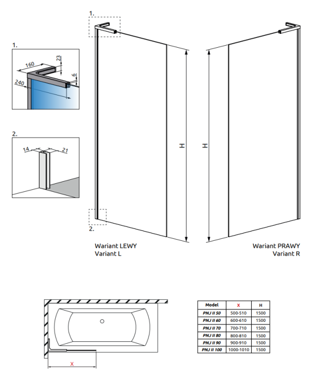 Шторка на ванну Radaway Modo SL PNJ II 600x1500 мм, петли справа, фурнитура хром, стекло прозрачное 103160600101R
