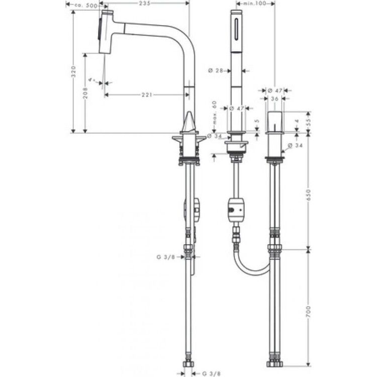 Смеситель для кухни Hansgrohe Metris Select M71, цвет сталь 73819800