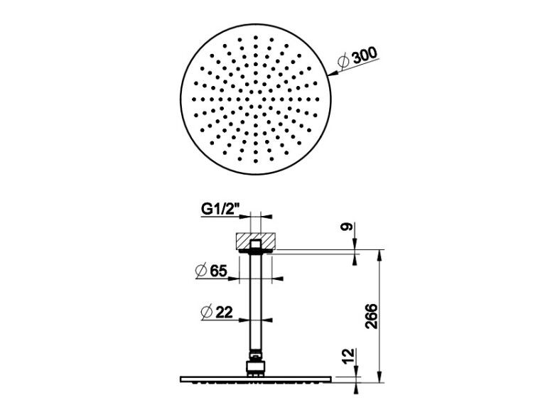 Верхний душ Gessi Inciso потолочный Ø 300 мм Black XL 58252299