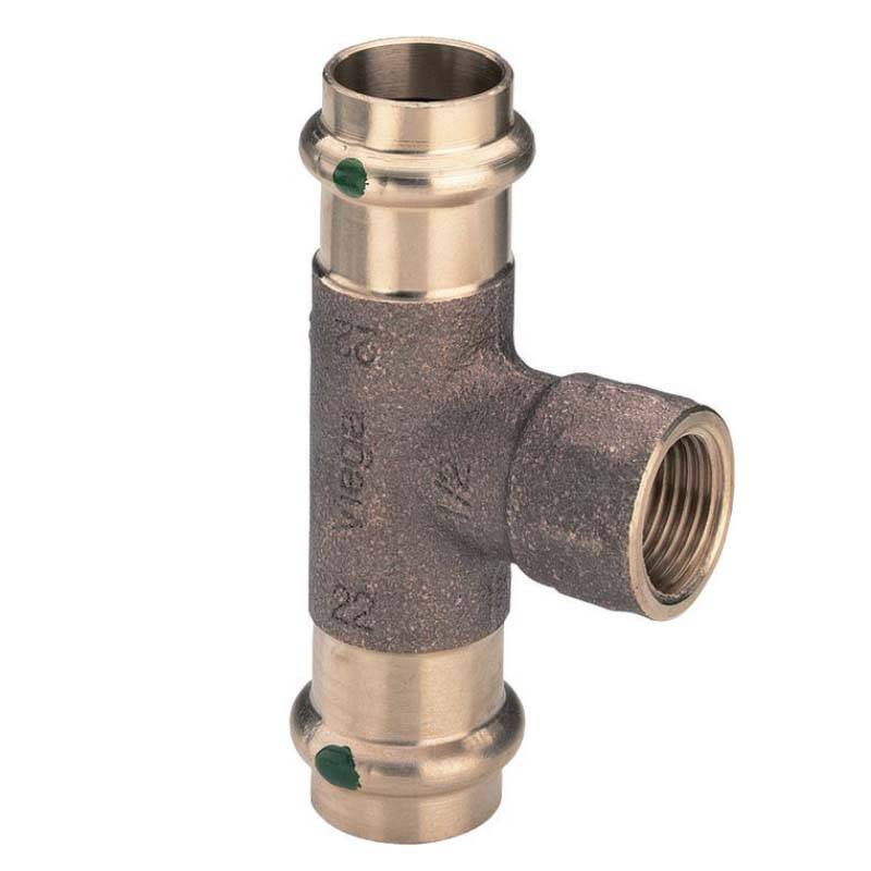 Тройник пресс-В Viega Sanpress 42х1х42 бронза 361211