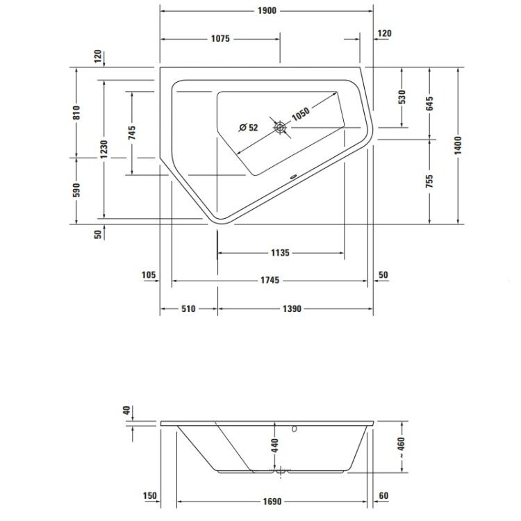 Ванна Duravit Paiova 5 1900x1400 мм встраиваемая угол слева 700392000000000