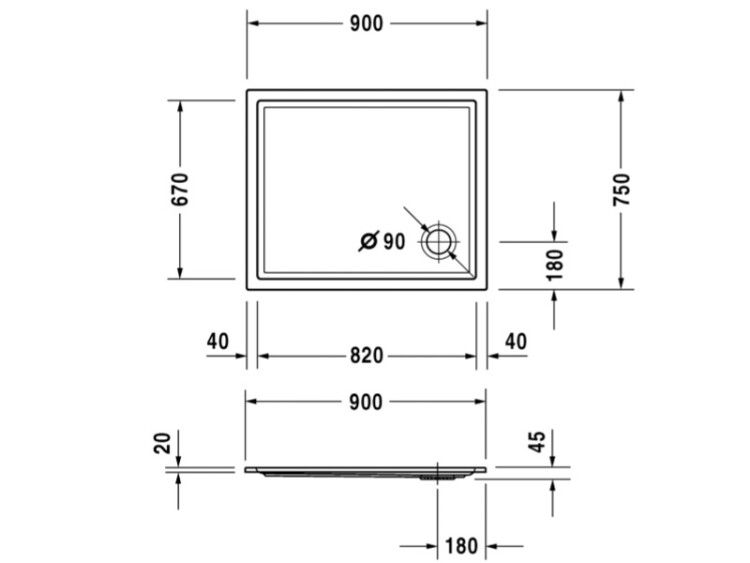 Душевой поддон Duravit Starck Slimline 900x750x45 мм белый 720117000000000