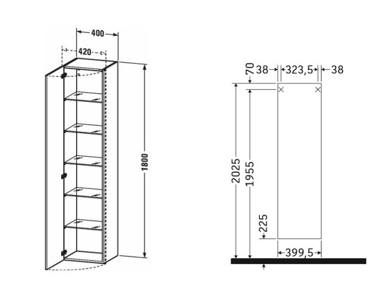 Шкаф-пенал Duravit DuraStyle 400x360x1800 мм подвесной петли слева белый матовый DS1229L1818
