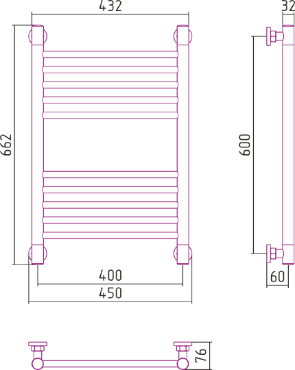 Полотенцесушитель водяной Сунержа Богема 400x600 мм без покрытия 00-0220-6040