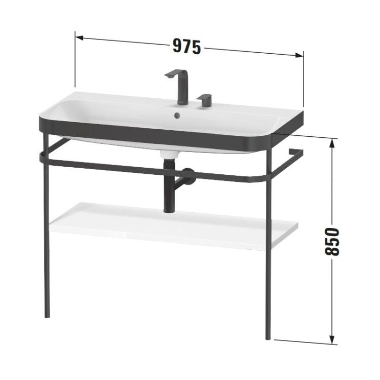 Консоль с раковиной Duravit Happy D.2 Plus 975x490x850 мм рама чёрный матовый полка графит суперматовый HP4738O8080