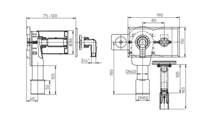Сифон встраиваемый для стиральной и посудомоечной машины Hutterer & Lechner DN40/50 180х100 мм HL405