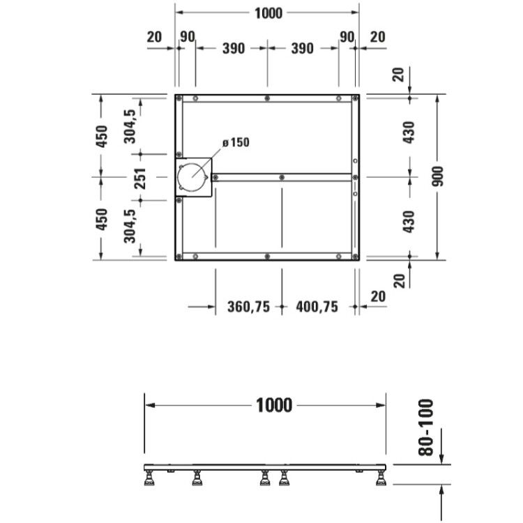 Опорная рама Duravit Stonetto для душевого поддона 1000x900 мм 791103000000000
