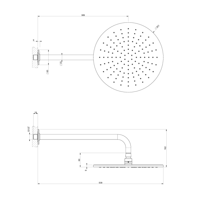Верхний душ Gessi Inciso 300x300 мм настенный цвет Brass PVD 58248710
