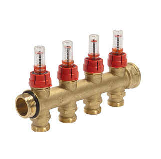 Коллектор сборный Giacomini R583M 1 x 3/4E на 3 выхода с расходомерами R583MY113