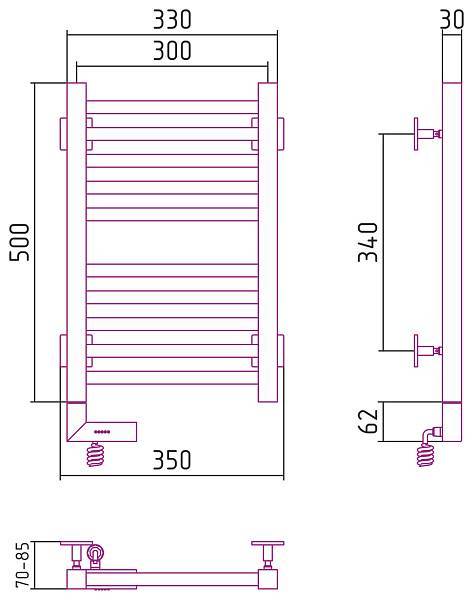 Полотенцесушитель электрический Сунержа Модус 2.0 300x500 мм левый без покрытия 00-5600-5030