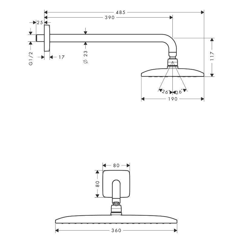 Верхний душ Hansgrohe Raindance E 360 1jet с держателем 39 см хром 27376000
