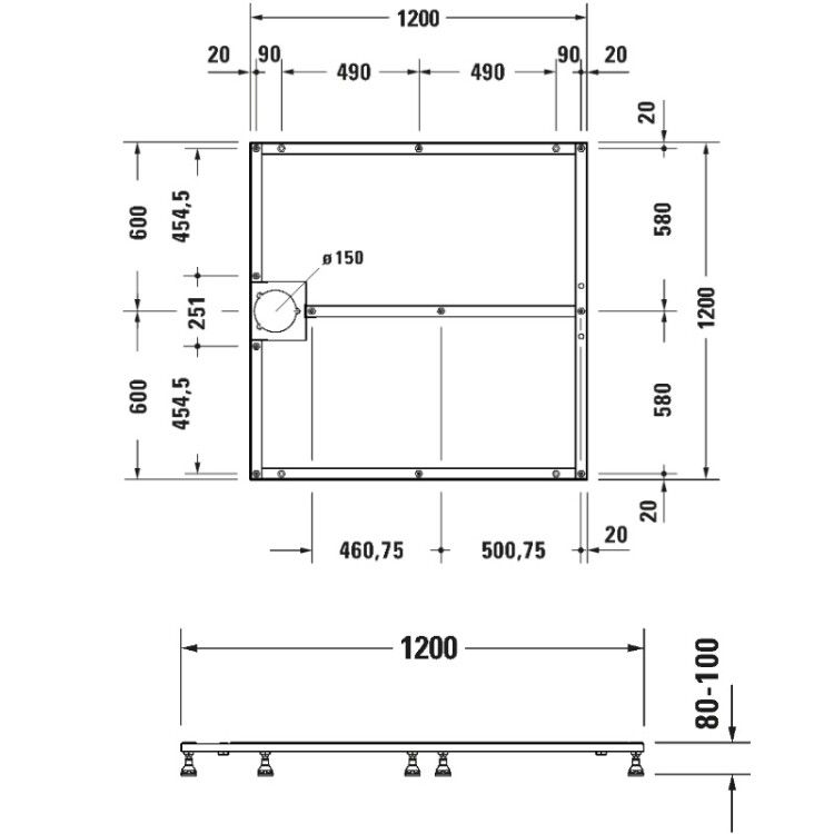 Опорная рама Duravit Stonetto для душевого поддона 1200x1200 мм 791108000000000