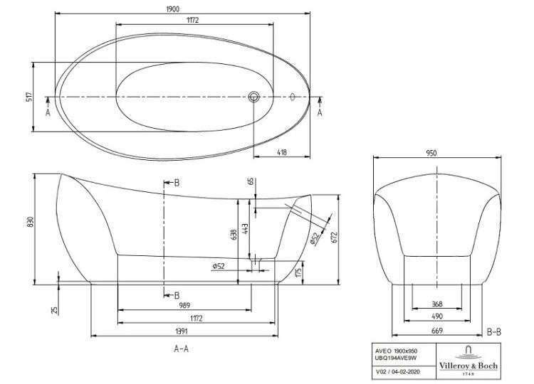 Ванна Villeroy & Boch Aveo New Generation 1900x950 мм UBQ194AVE9W1V01