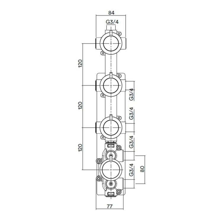 Внутренняя часть термостатического смесителя для душа Quadro Design FixKit с 3 вентилями IN050