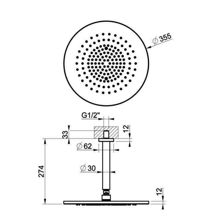 Верхний душ Gessi 316 Bath-Shower потолочный 355x355 мм черный матовый 54152