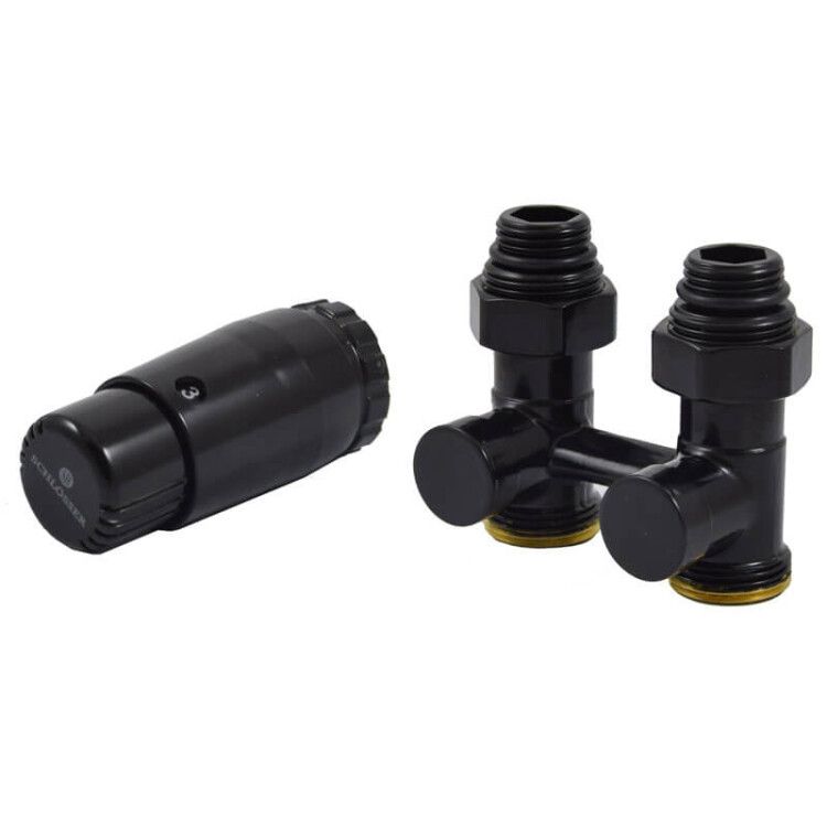 Комплект Schlosser Standard MINI 6008 узел нижнего подключения прямой G 3/4x3/4 с термоголовкой MINI M30x1,5 черный RAL 9005 600800066Ral9005