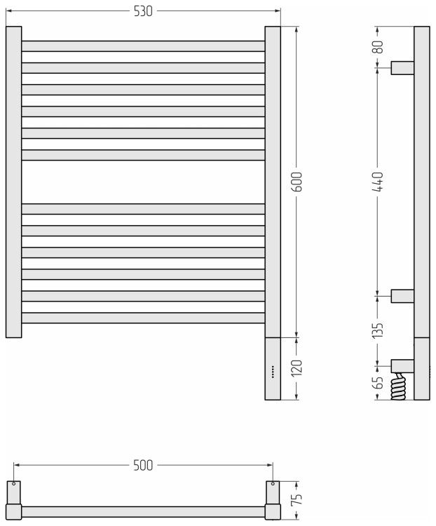 Полотенцесушитель электрический Сунержа Модус 3.1 530x720 мм МЭМ правое подключение сатин 07159016050