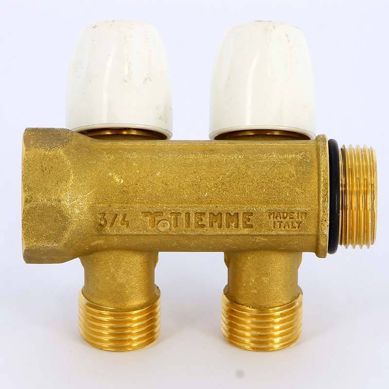 Коллектор с вентилями Tiemme 3/4х1/2 2 выхода 36 мм 1860036