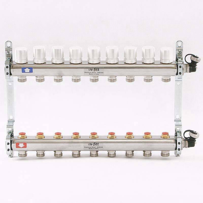 Коллекторная группа из нержавеющей стали Uni-Fitt 315S с регулировочными и термостатическими вентилями 1 x 3/4 EK 9 выходов 451I4309