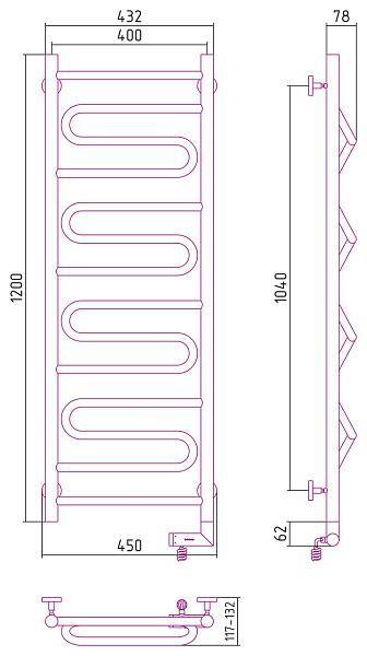 Полотенцесушитель электрический Сунержа Элегия 2.0 400x1200 мм правый без покрытия 00-5219-1240
