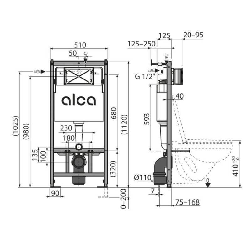 Инсталляция для унитаза Alcaplast AM101/1120 с кнопкой M670 белая и шумоизоляцией AM101/1120-4:1 RU M670-0001