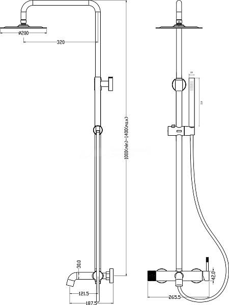 Душевая стойка Boheme Uno с верхним душем черный матовый/хром матовый 468-BCR